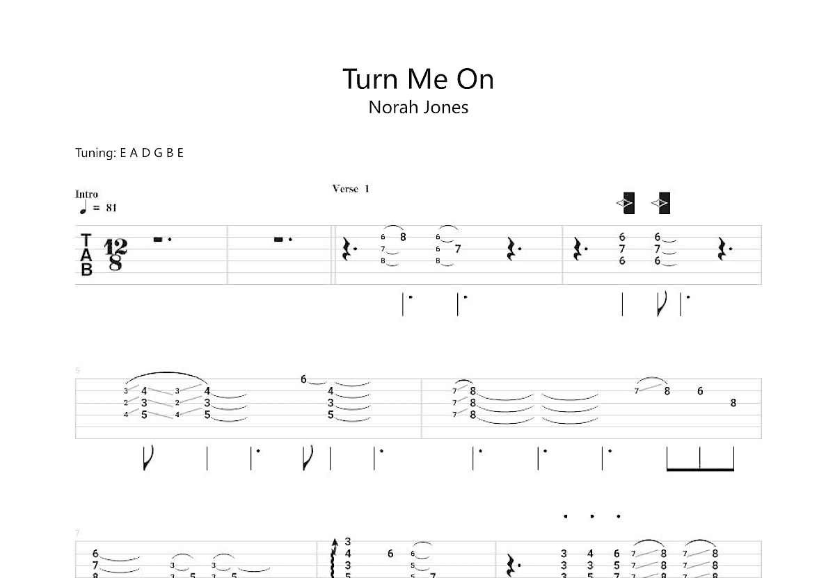 Turn Me On吉他谱预览图