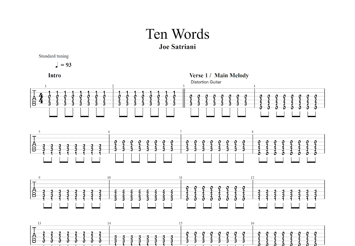 Ten words吉他谱预览图