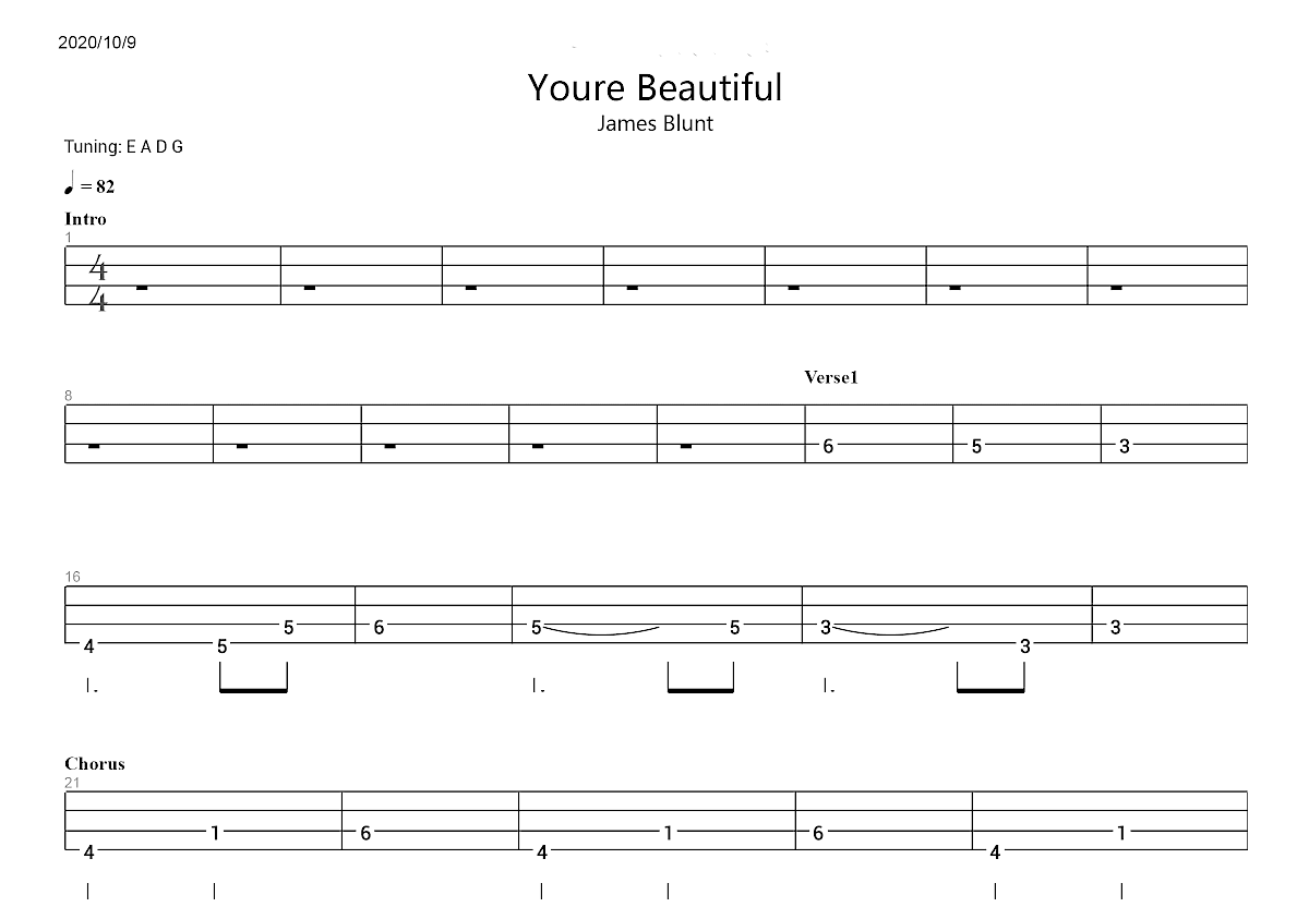 you are beautiful吉他谱预览图