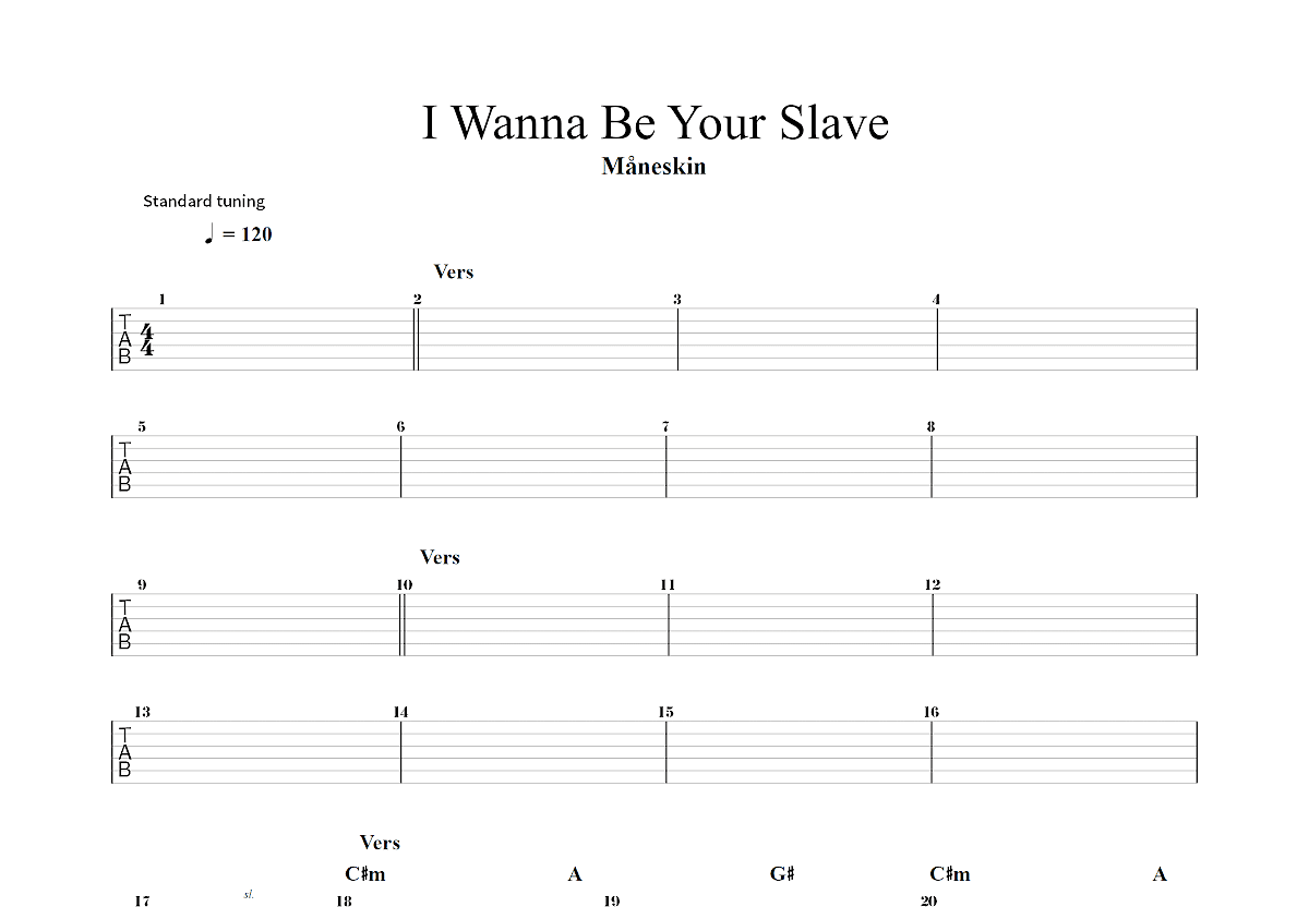 I Wanna Be Your Slave吉他谱预览图