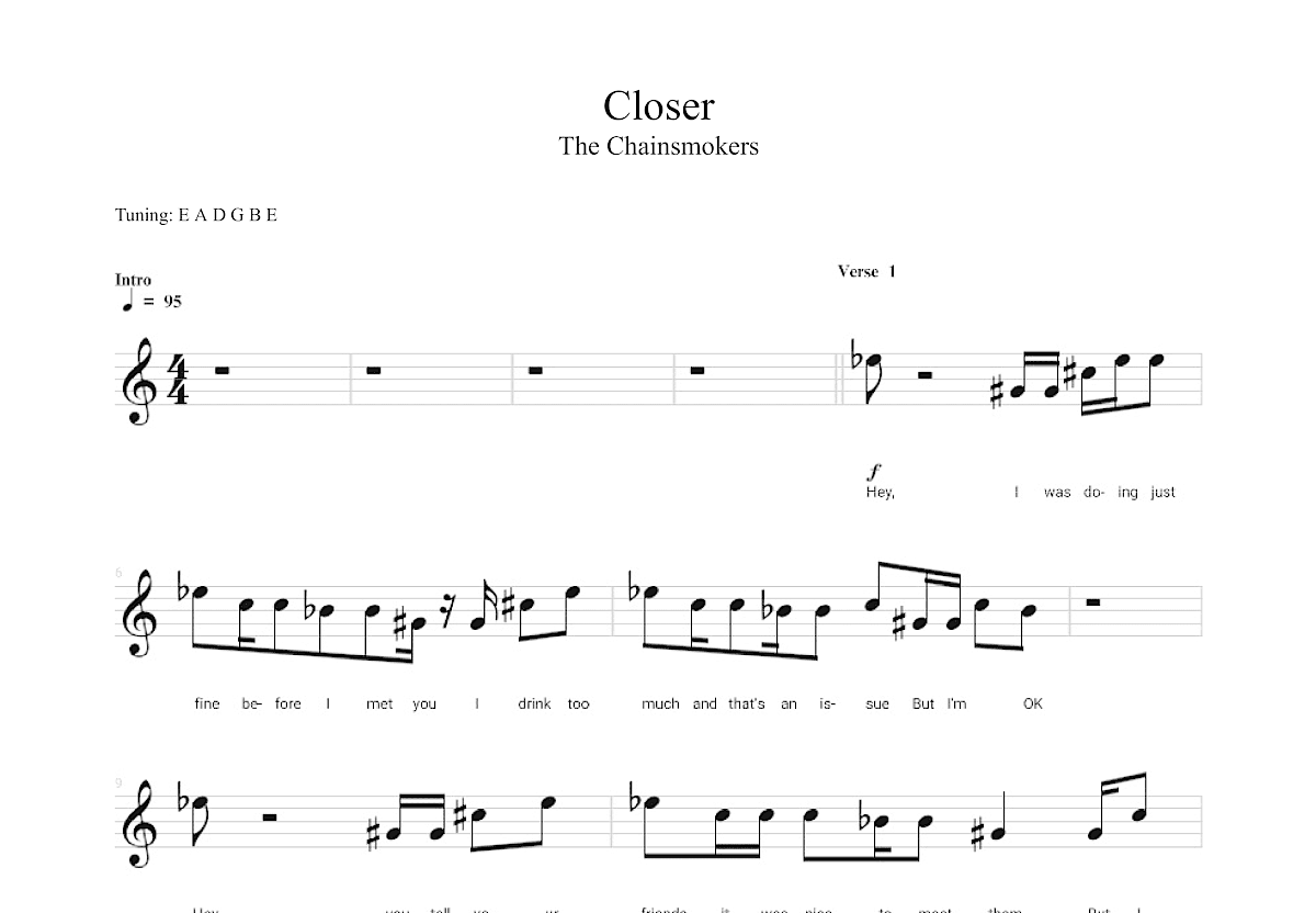 Closer吉他谱预览图