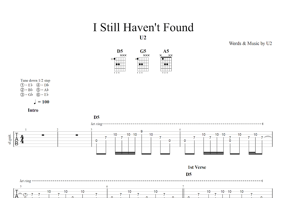 I Still Havent Found What Im Looking For吉他谱预览图