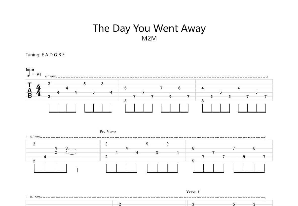 The Day You Went Away吉他谱预览图