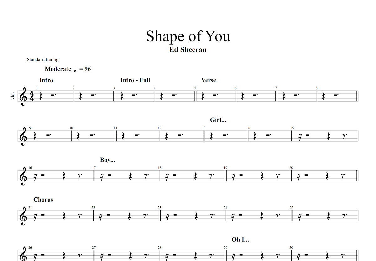 shape of you吉他谱预览图