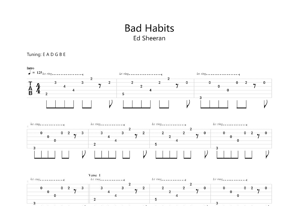 Bad Habits吉他谱预览图