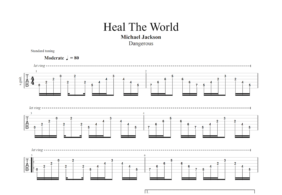 Heal The World吉他谱预览图