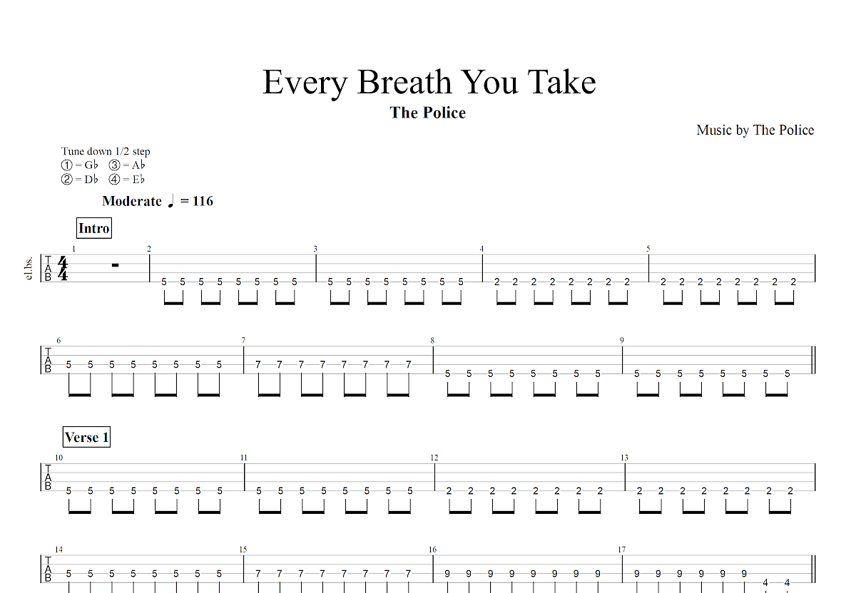 every breath you take吉他谱预览图