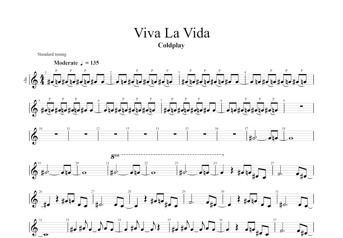 Viva La Vida吉他谱预览图