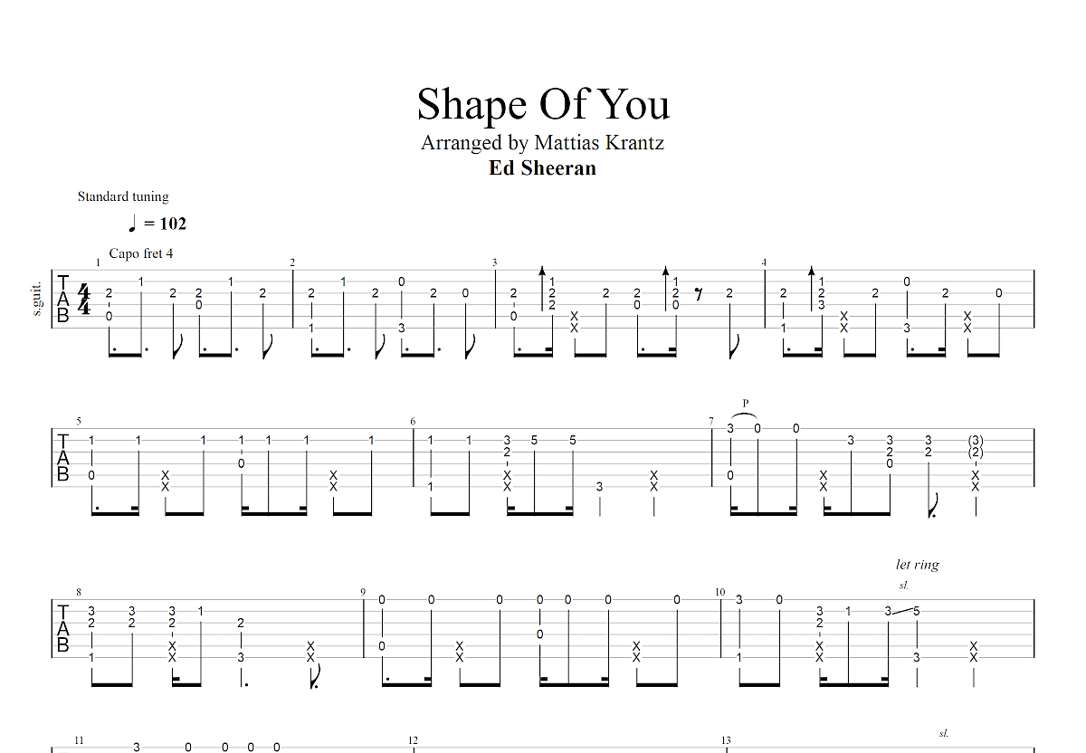 shape of you吉他谱预览图