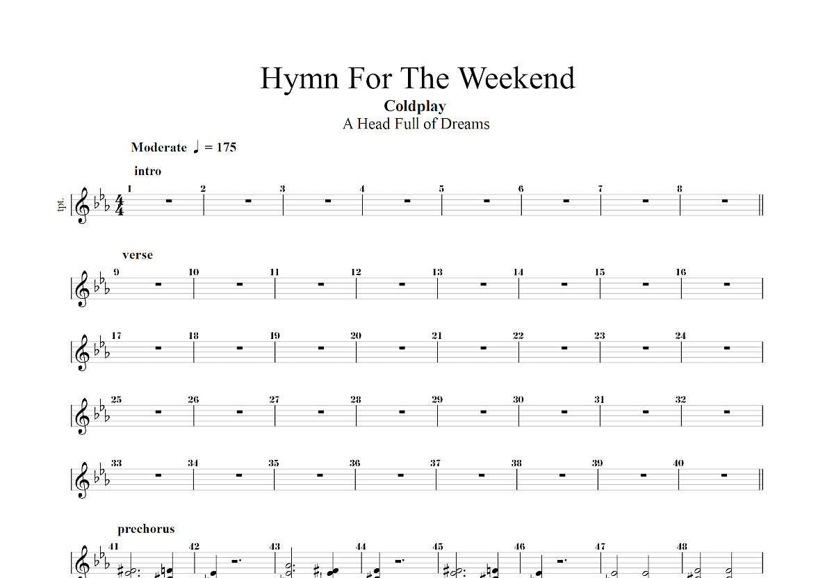 Hymn For The Weekend吉他谱预览图