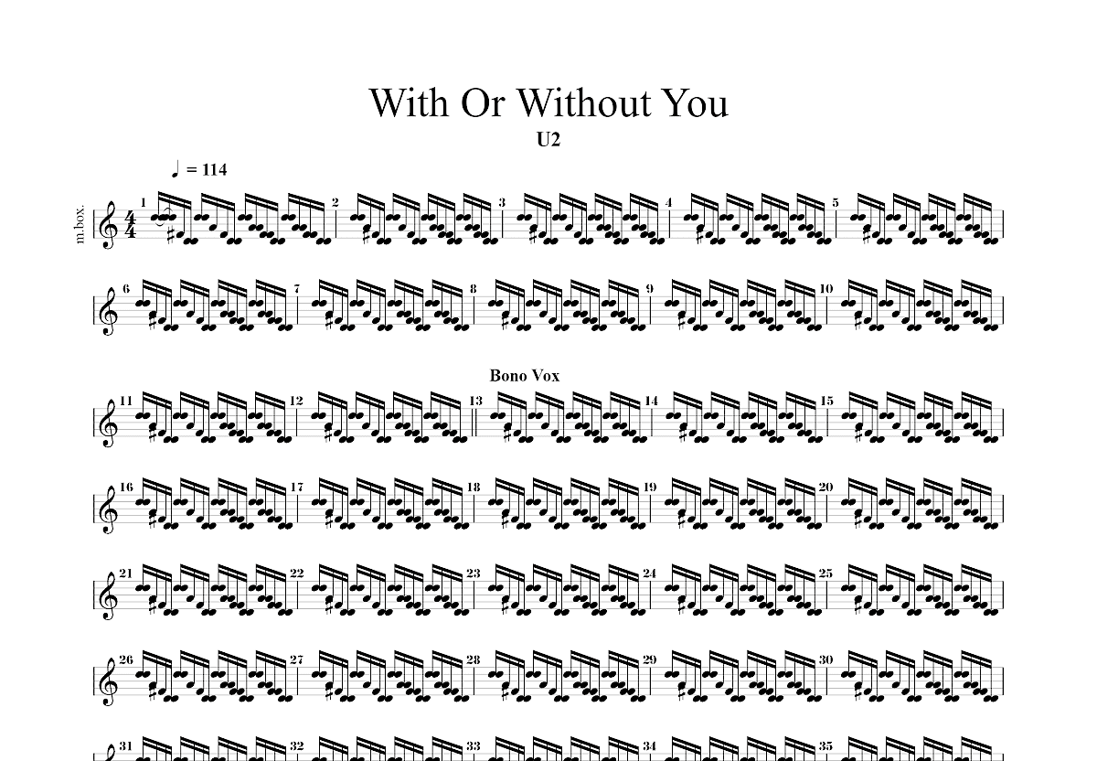 With Or Without You吉他谱预览图