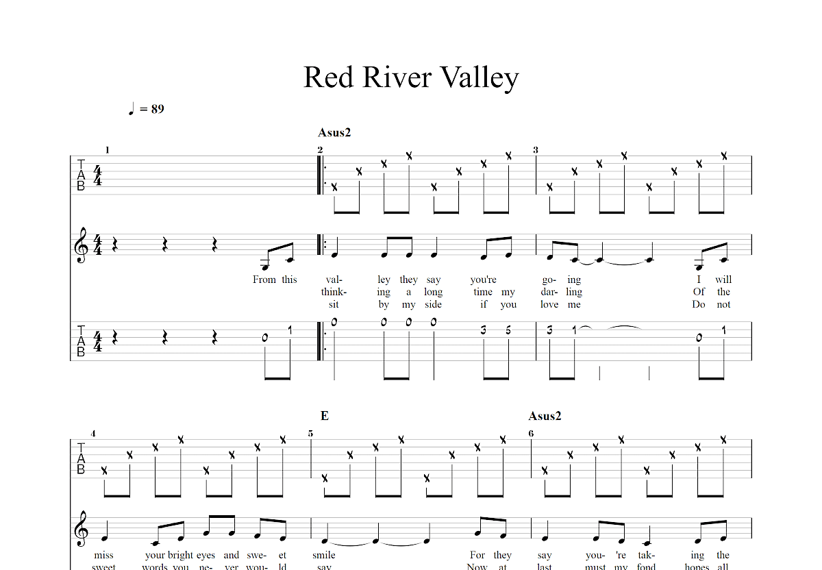 Red River Valley吉他谱预览图