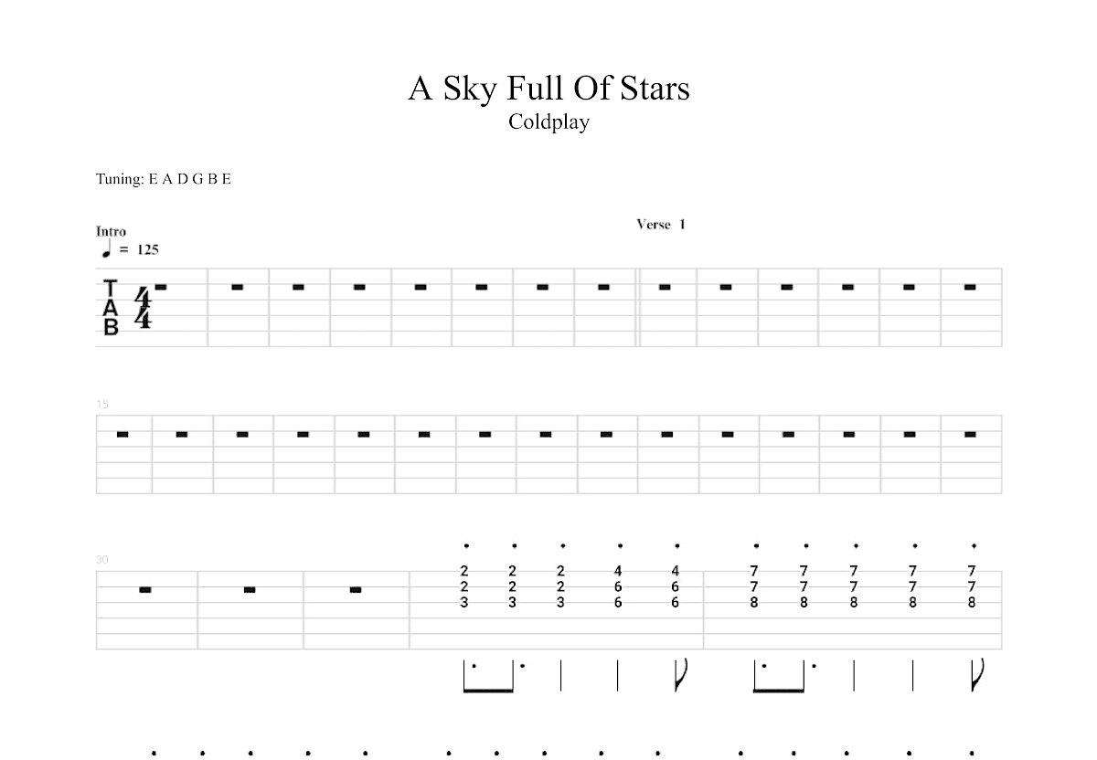 A Sky Full Of Stars吉他谱_Coldplay_降G总谱