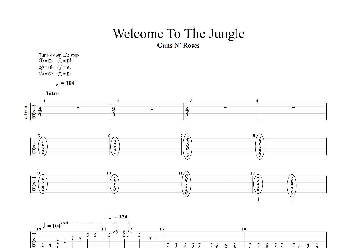 Welcome To The Jungle吉他谱预览图