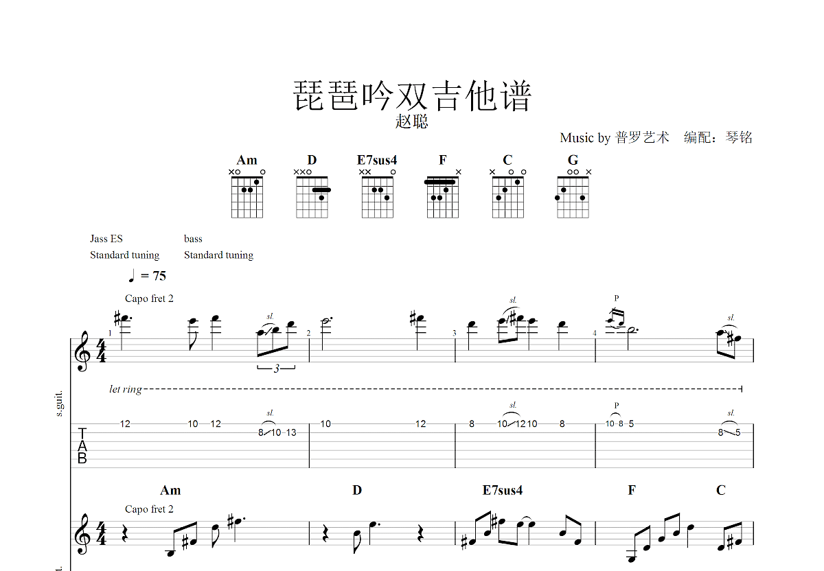 琵琶吟吉他谱预览图