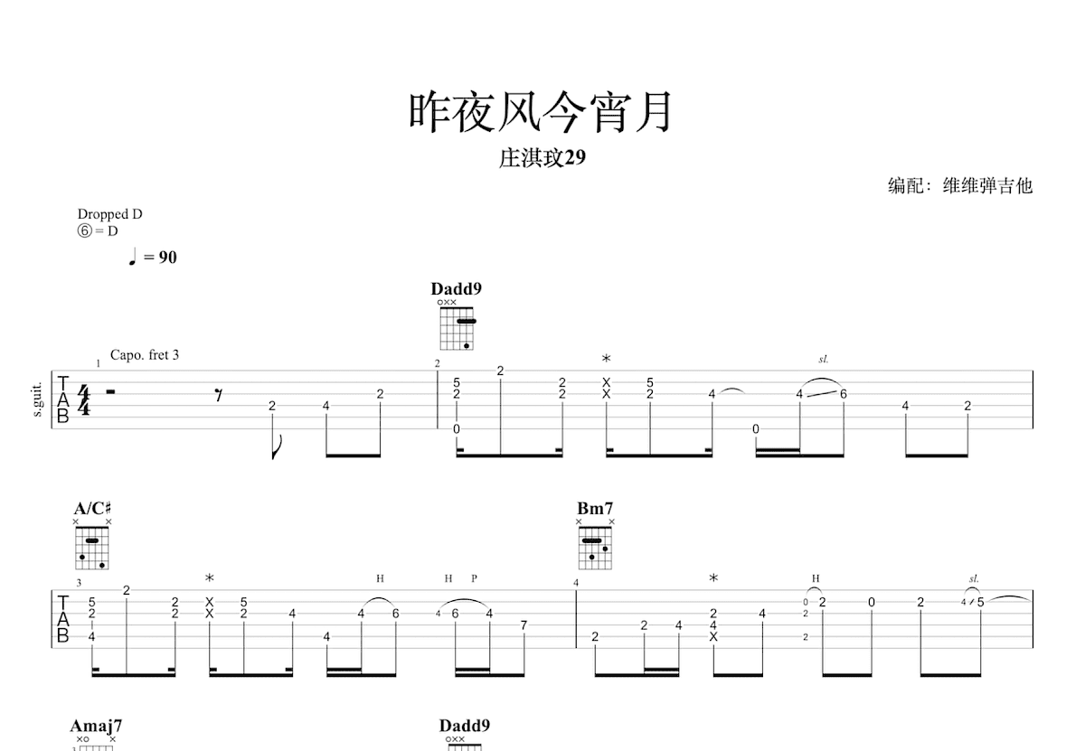 昨夜风今宵月吉他谱预览图