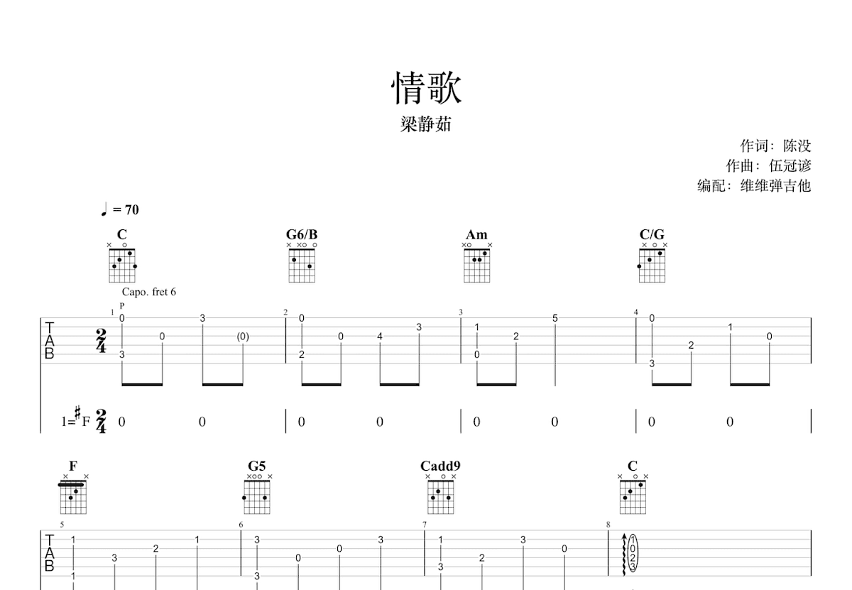 情歌吉他谱预览图