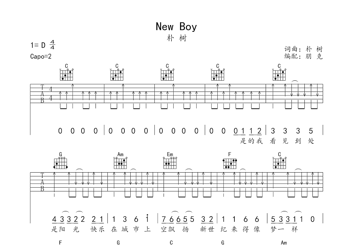 New Boy吉他谱预览图