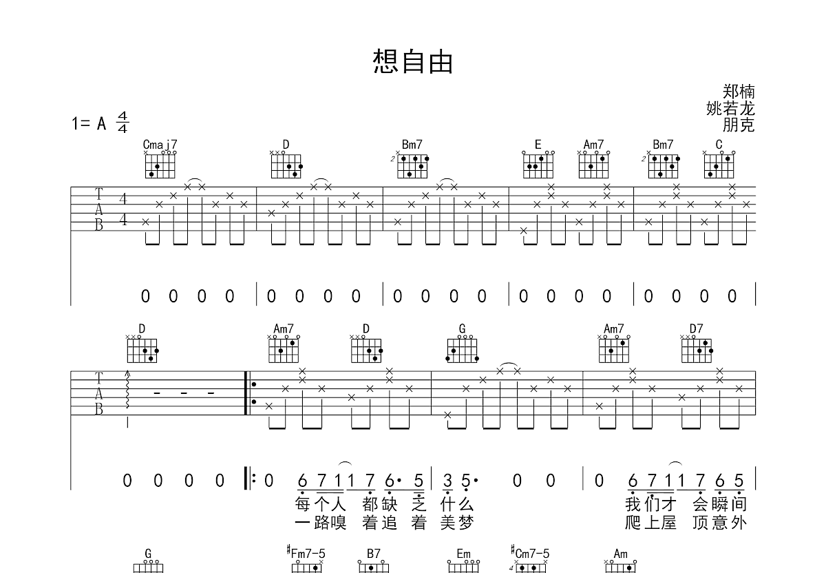 想自由吉他谱预览图