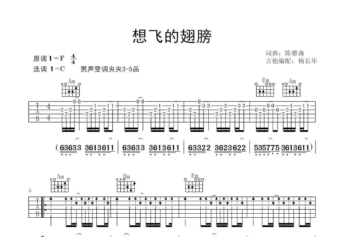 想飞的翅膀吉他谱预览图