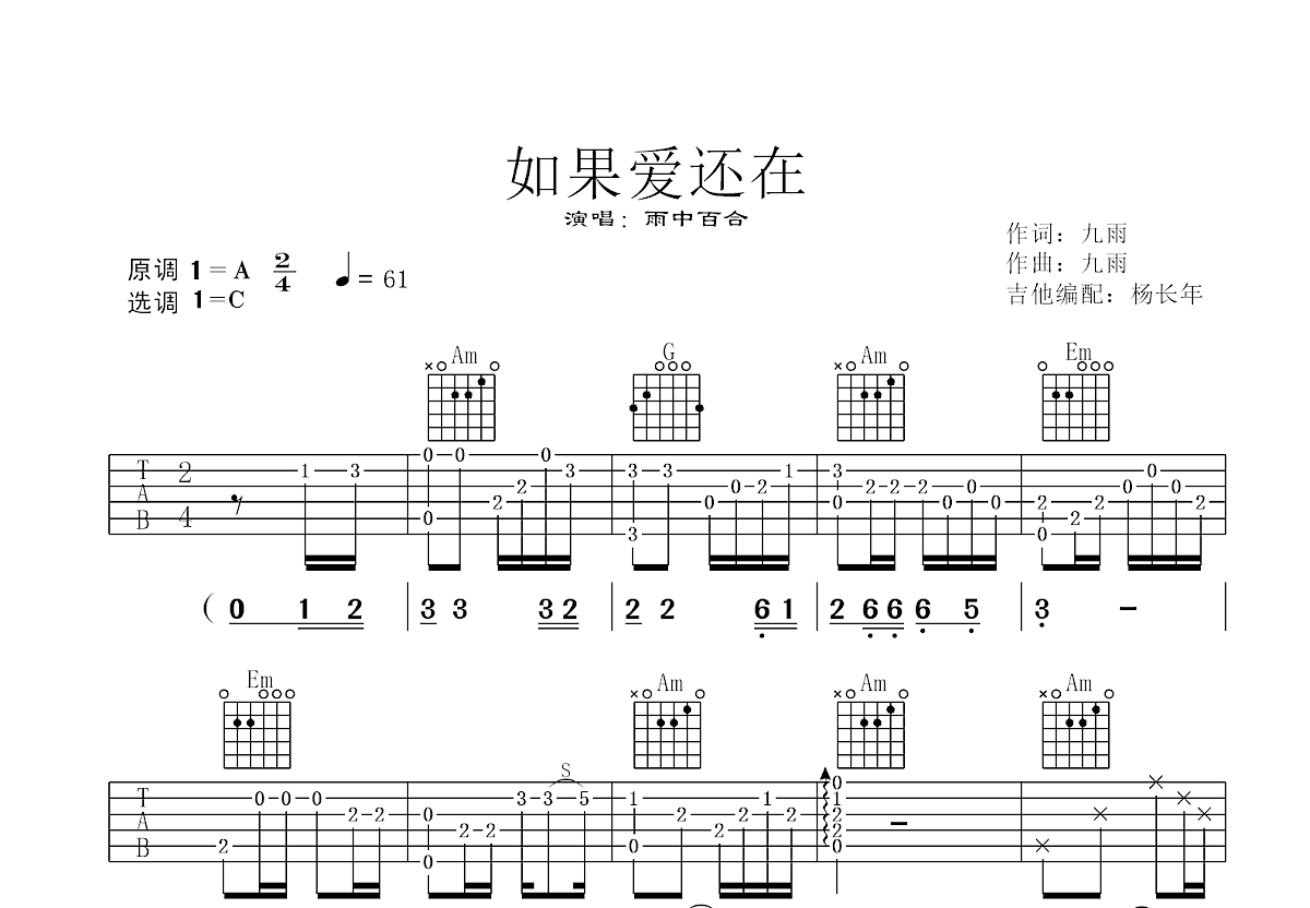 如果爱还在吉他谱预览图