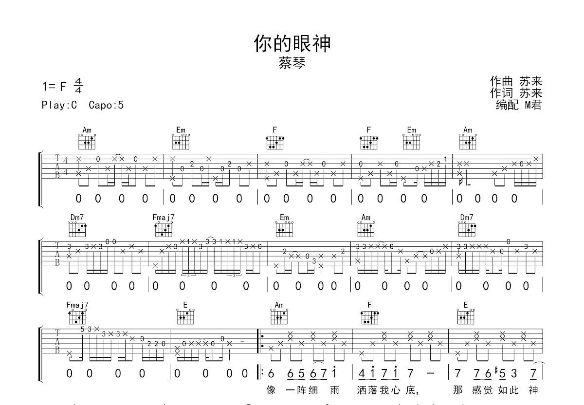 你的眼神吉他谱预览图