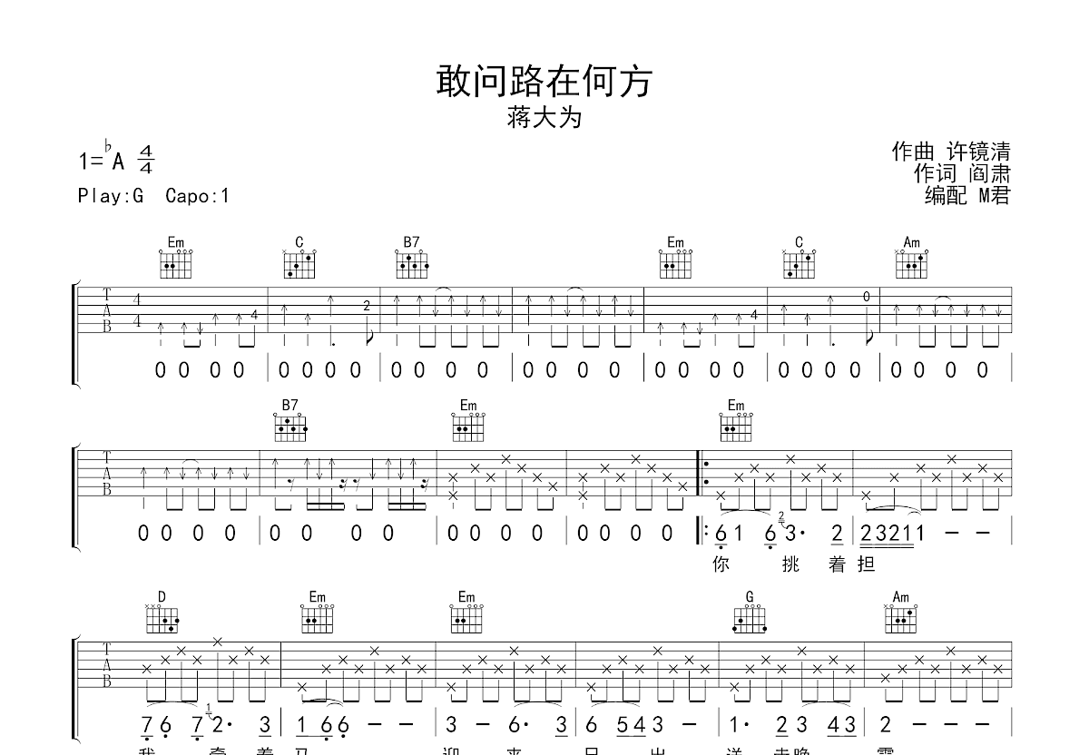 敢问路在何方吉他谱预览图