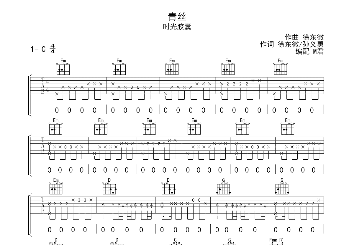 青丝吉他谱预览图