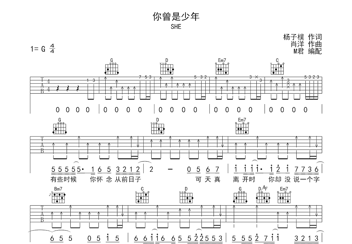 你曾是少年吉他谱预览图