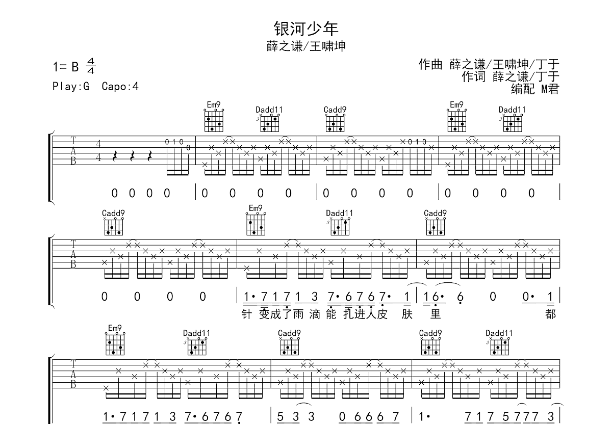 银河少年吉他谱预览图