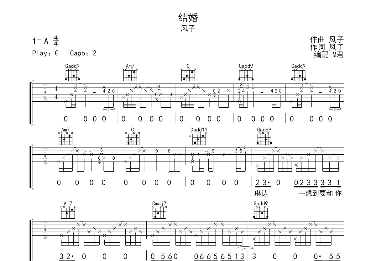结婚吉他谱预览图