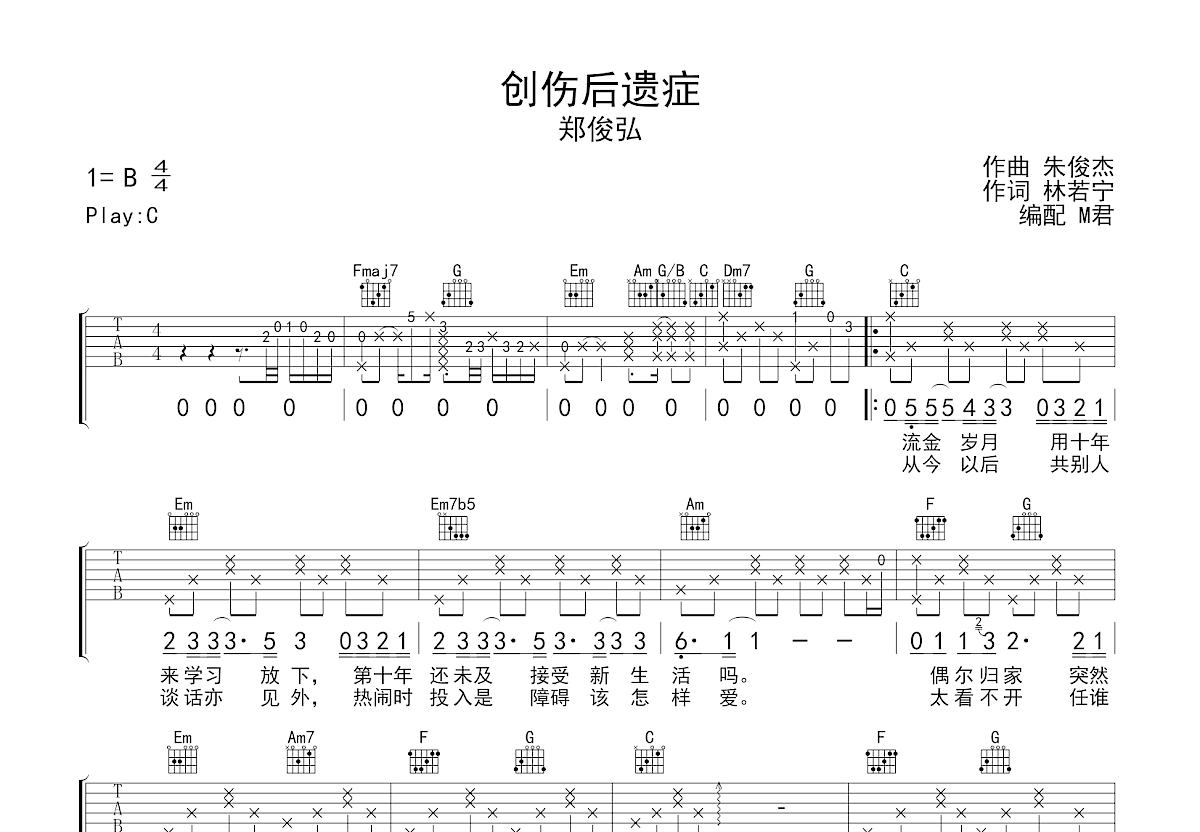 创伤后遗症吉他谱预览图