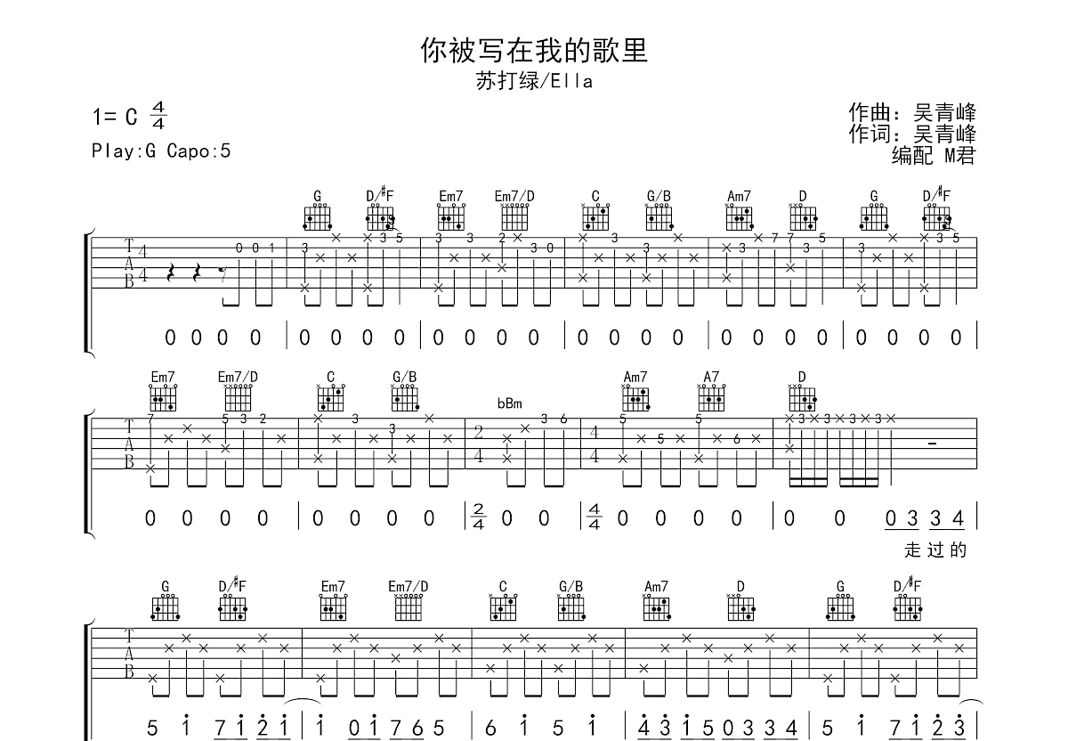 你被写在我的歌里吉他谱预览图