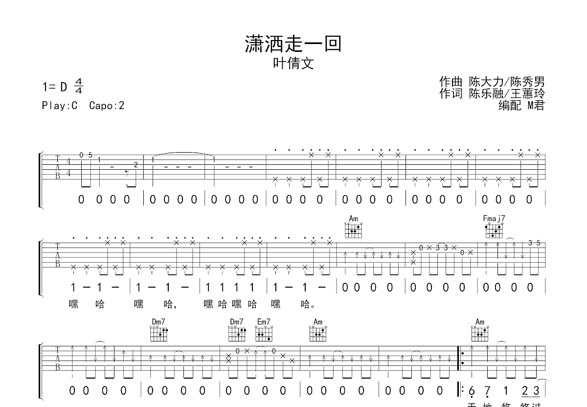 潇洒走一回吉他谱预览图