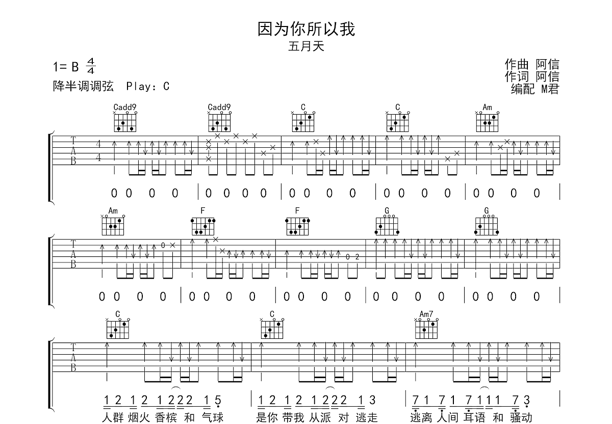因为你所以我吉他谱预览图