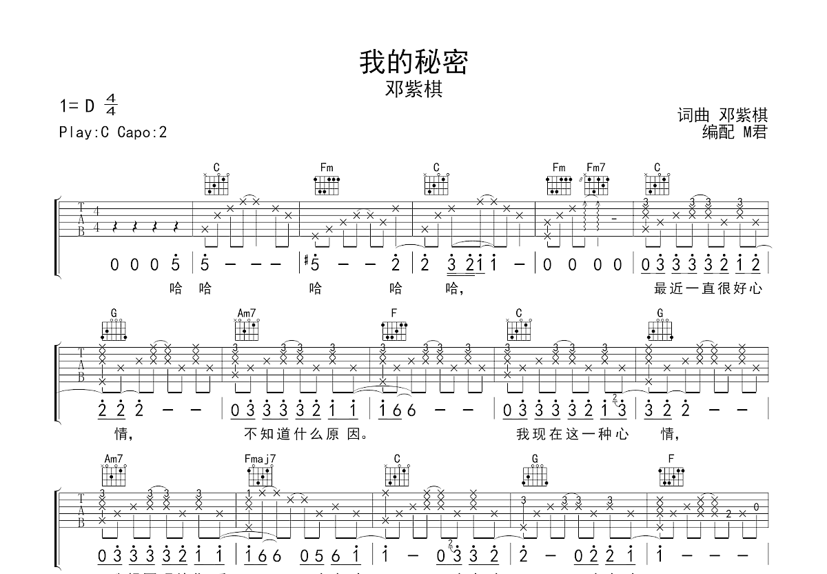 我的秘密吉他谱预览图