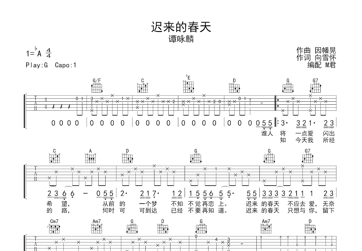 迟来的春天吉他谱预览图