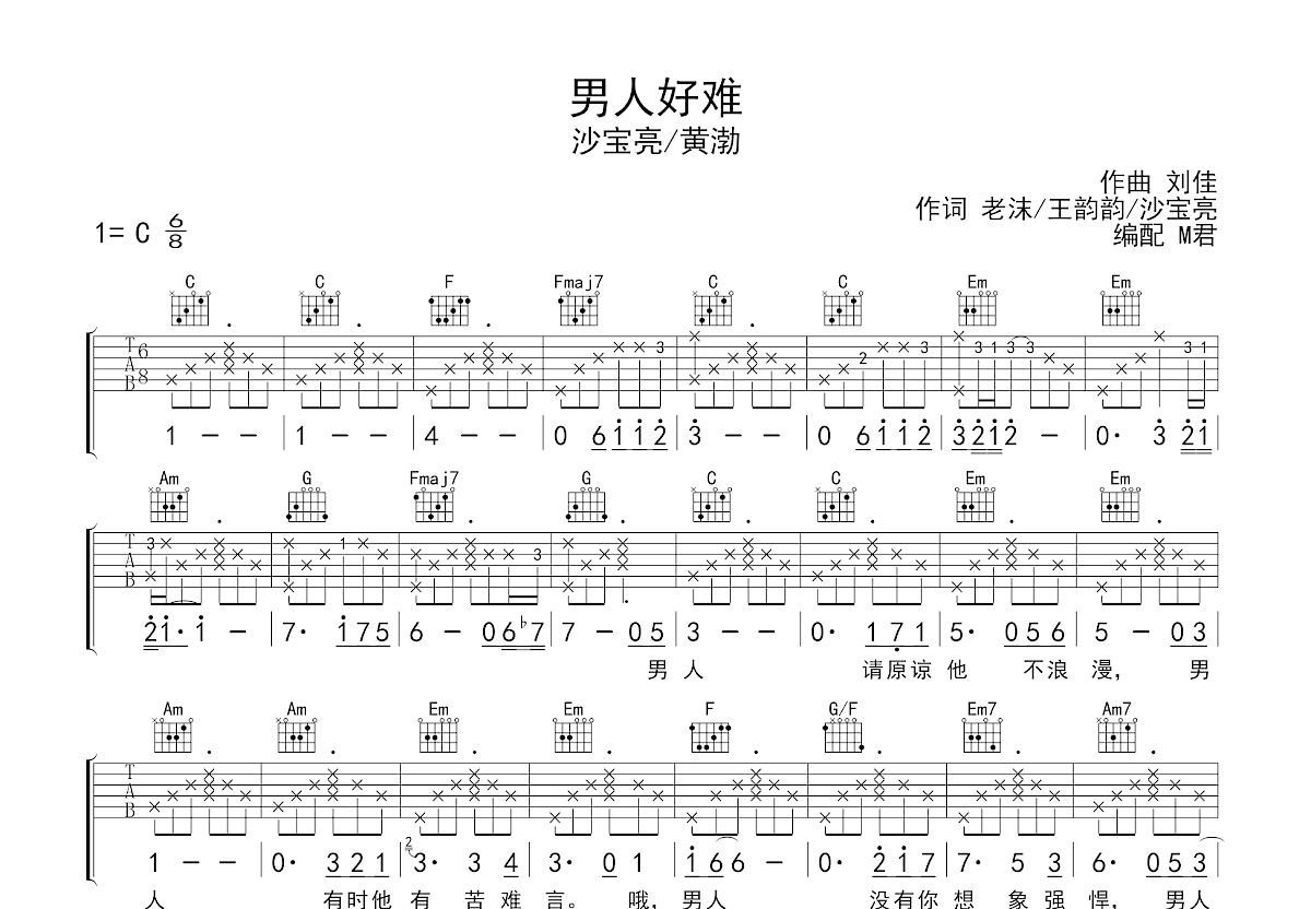 男人好难吉他谱预览图