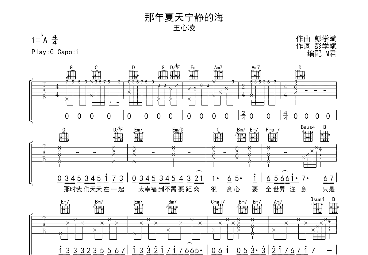 那年夏天宁静的海吉他谱预览图