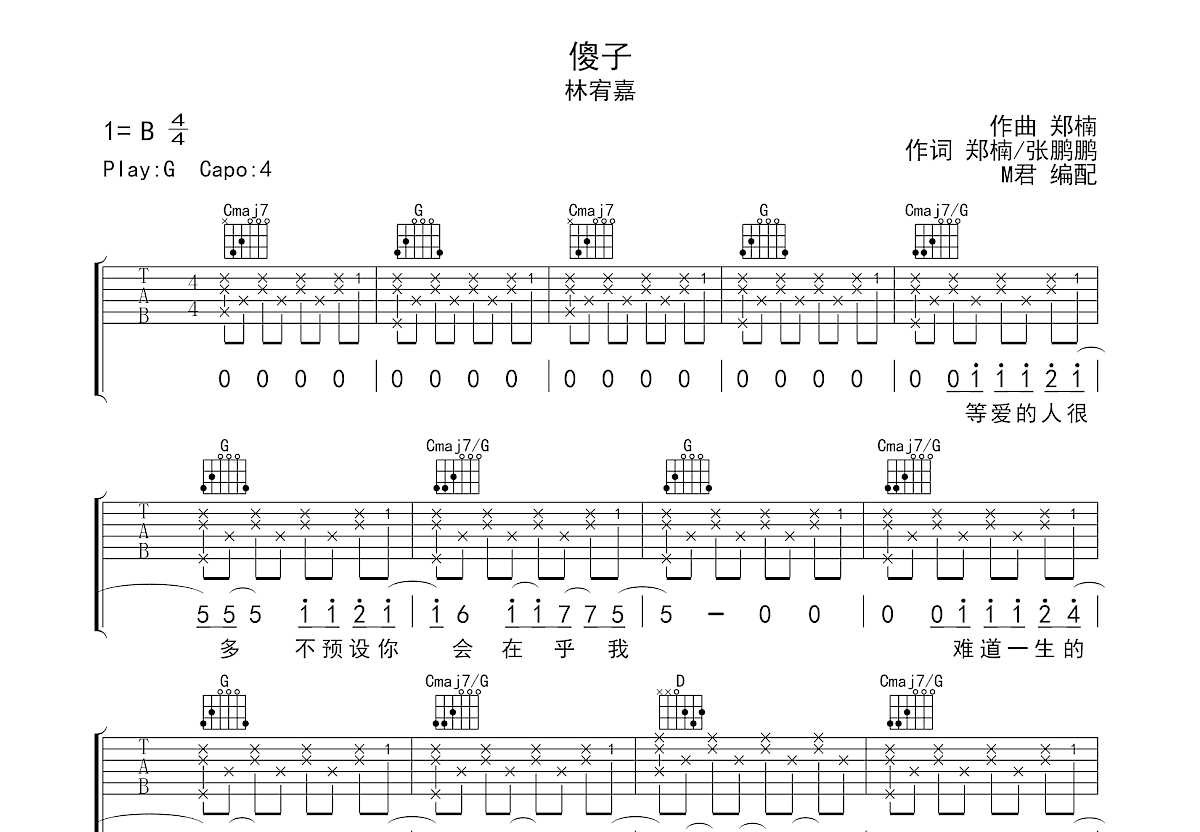 傻子吉他谱预览图