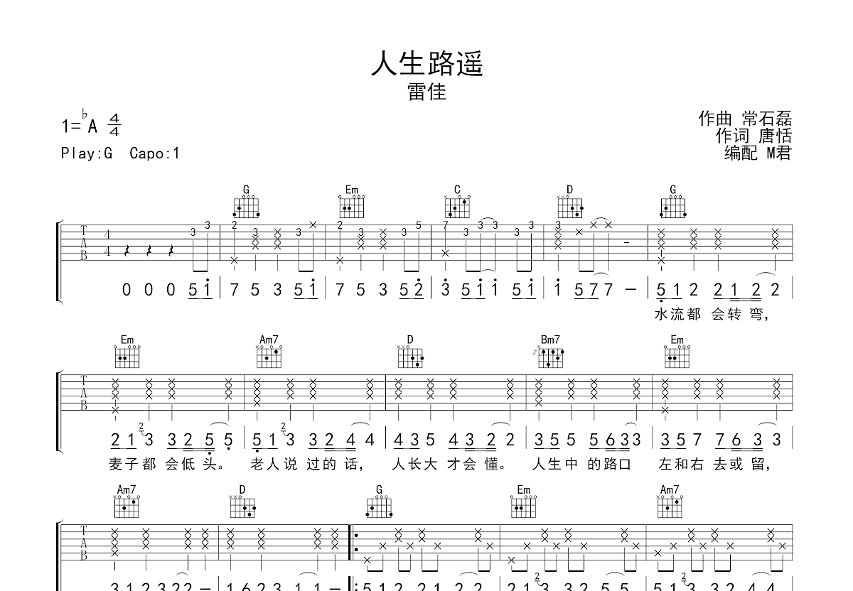 人生路遥吉他谱预览图