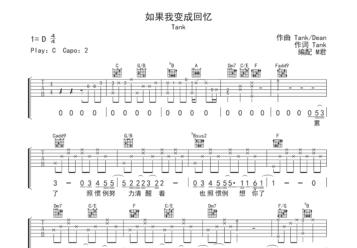 如果我变成回忆吉他谱预览图