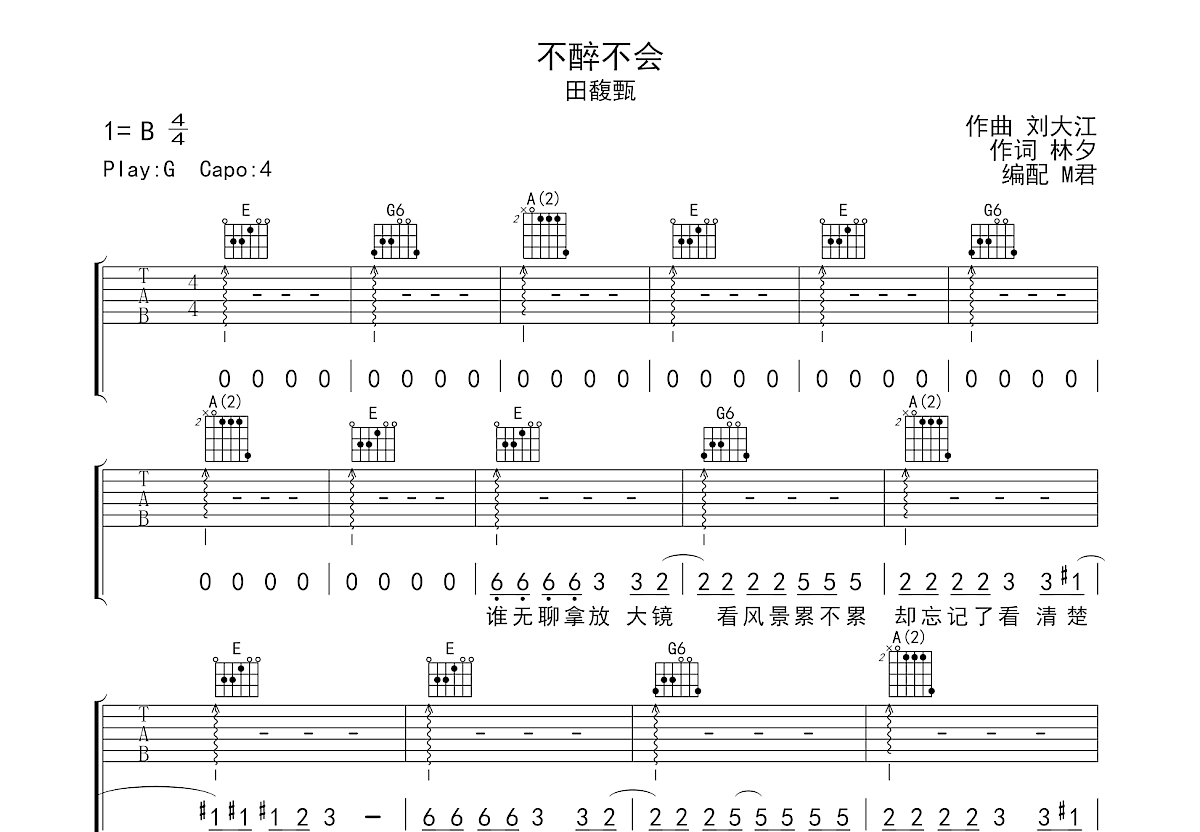 不醉不会吉他谱预览图