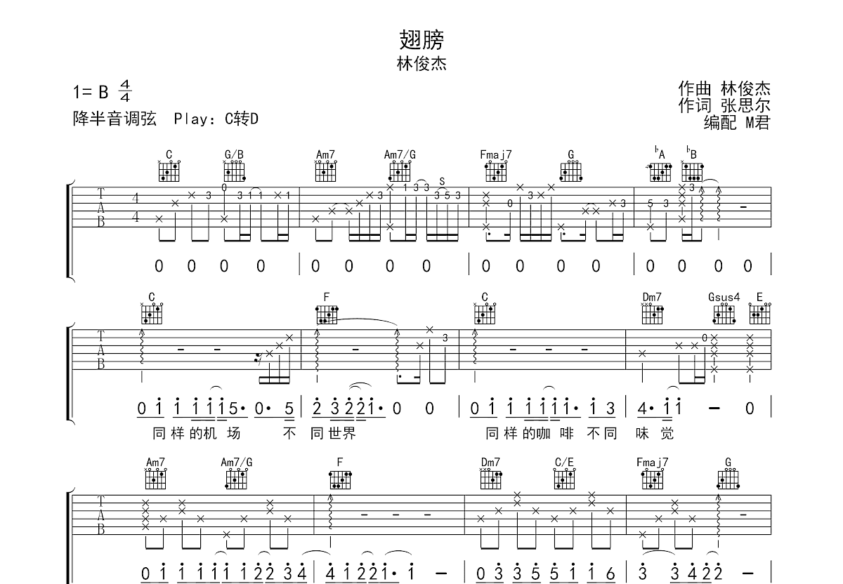 翅膀吉他谱预览图