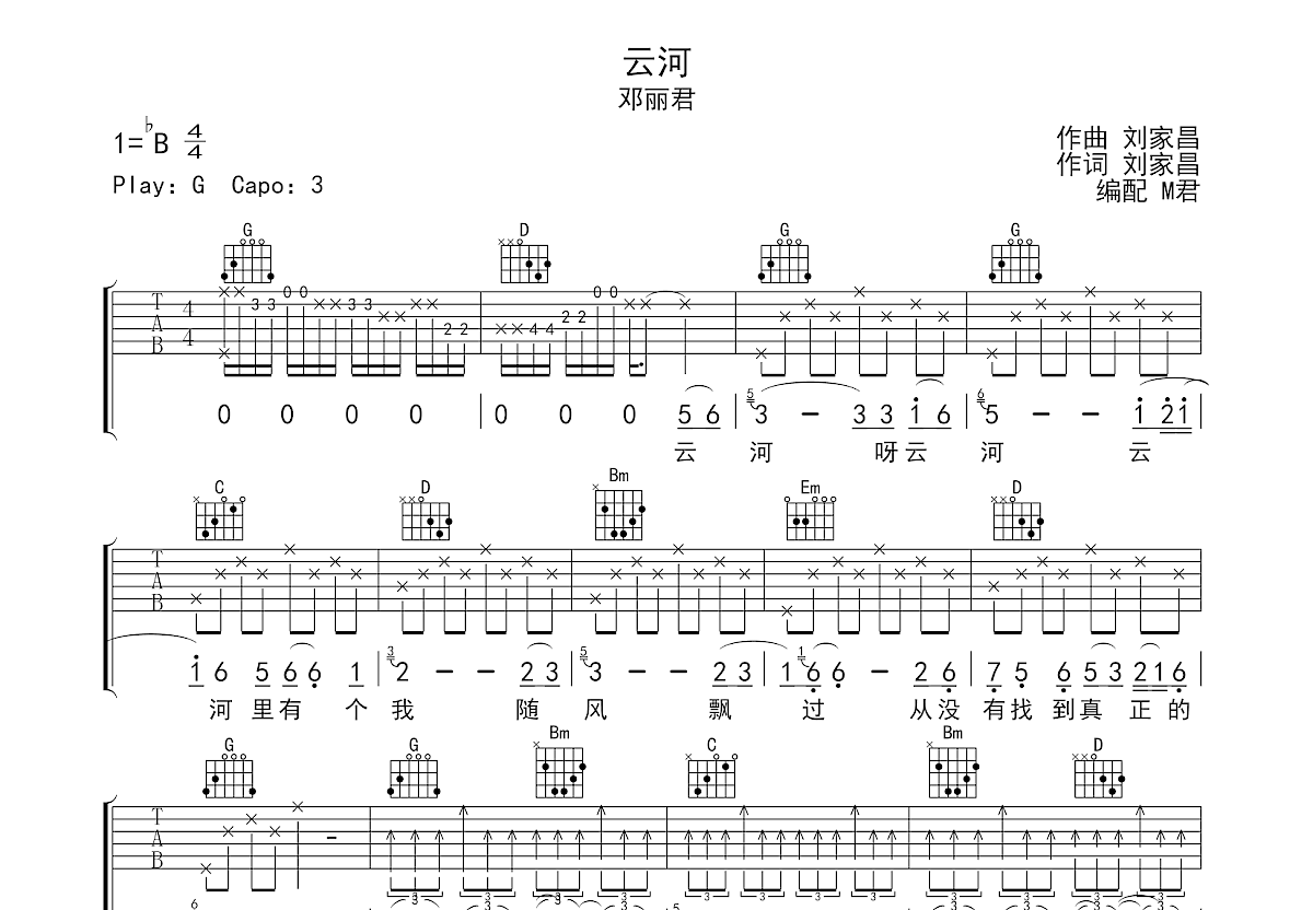 云河吉他谱预览图