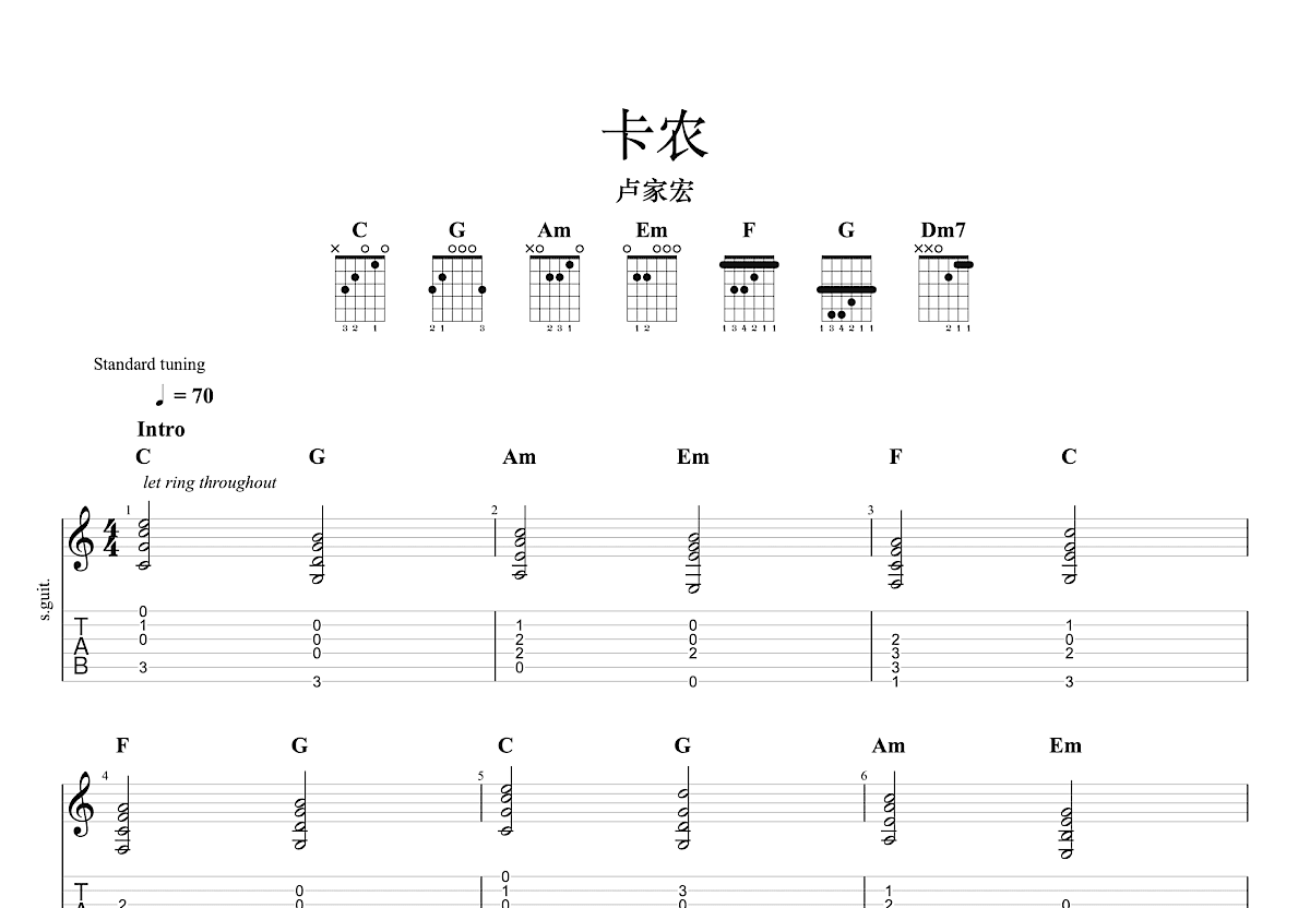 卡农吉他谱预览图