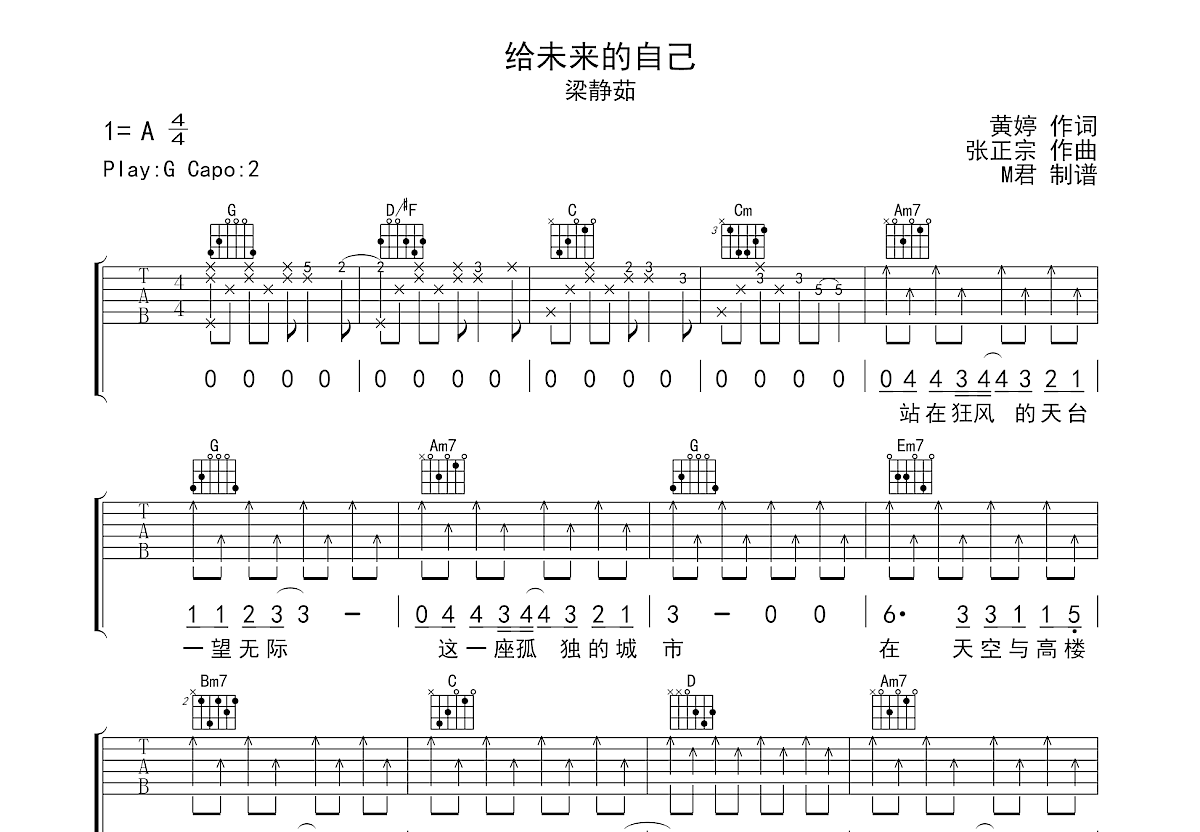 给未来的自己吉他谱预览图