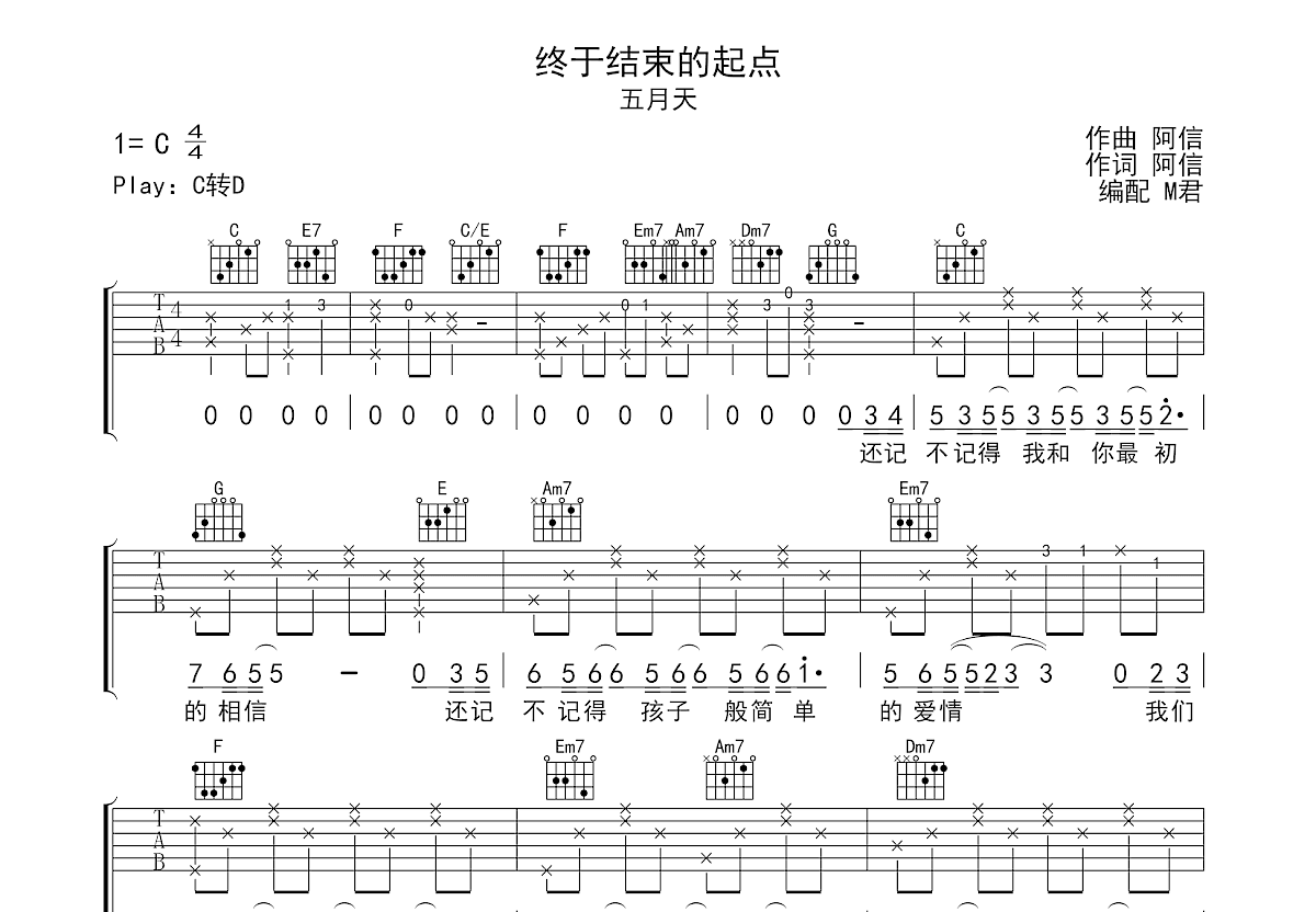 终于结束的起点吉他谱预览图