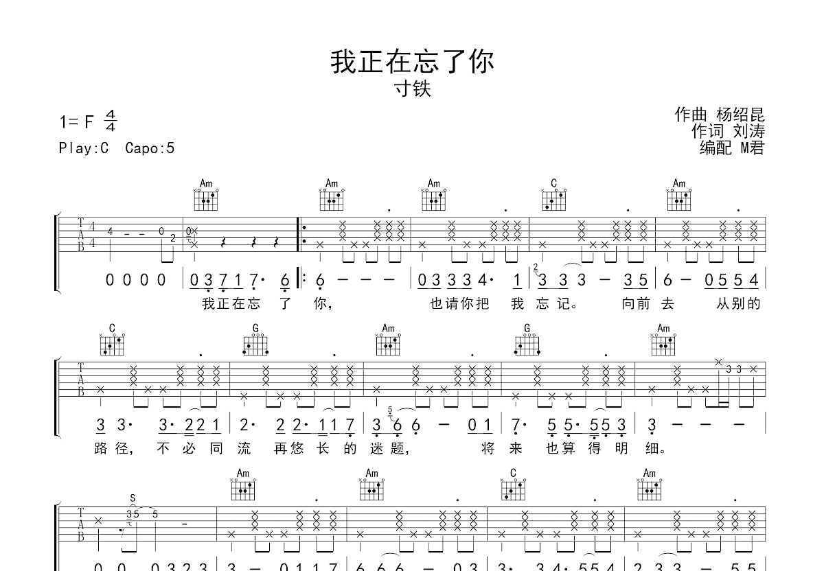 我正在忘了你吉他谱预览图