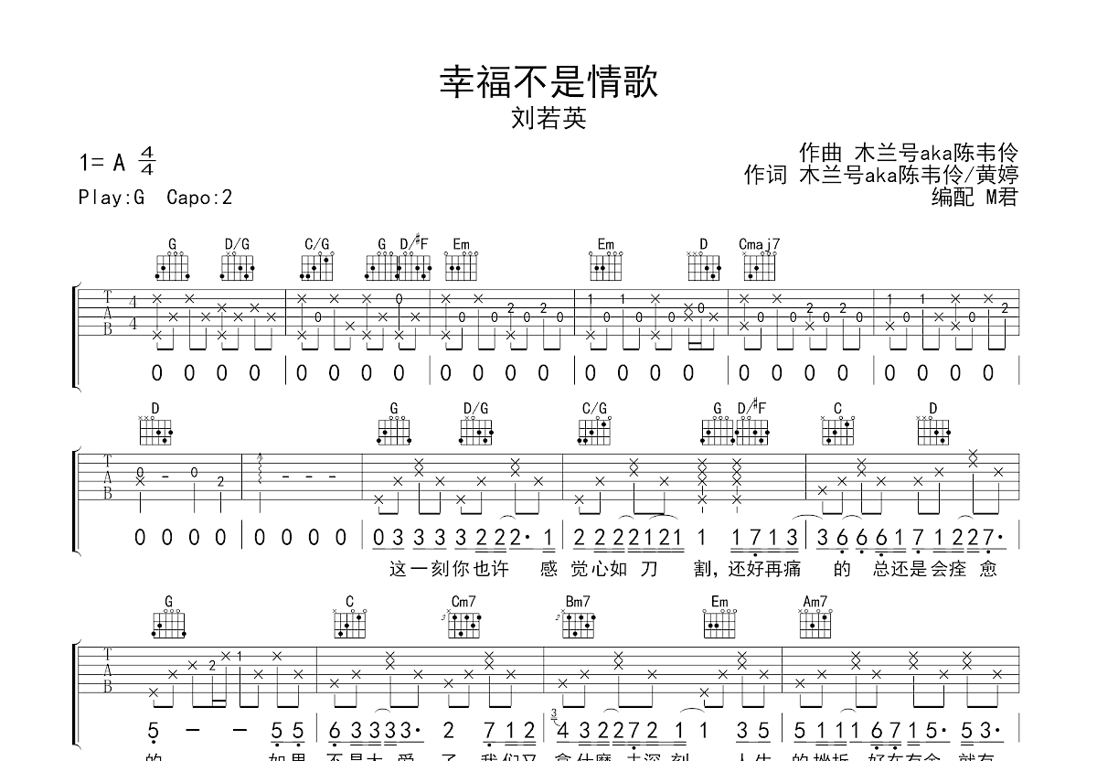 幸福不是情歌吉他谱预览图